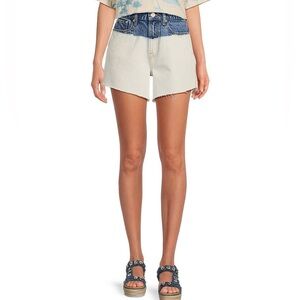 NWT! Gianni Bini DANNIJO Blue and White Jean Shorts Raw Hem SZ 28 ~ Super Cool!